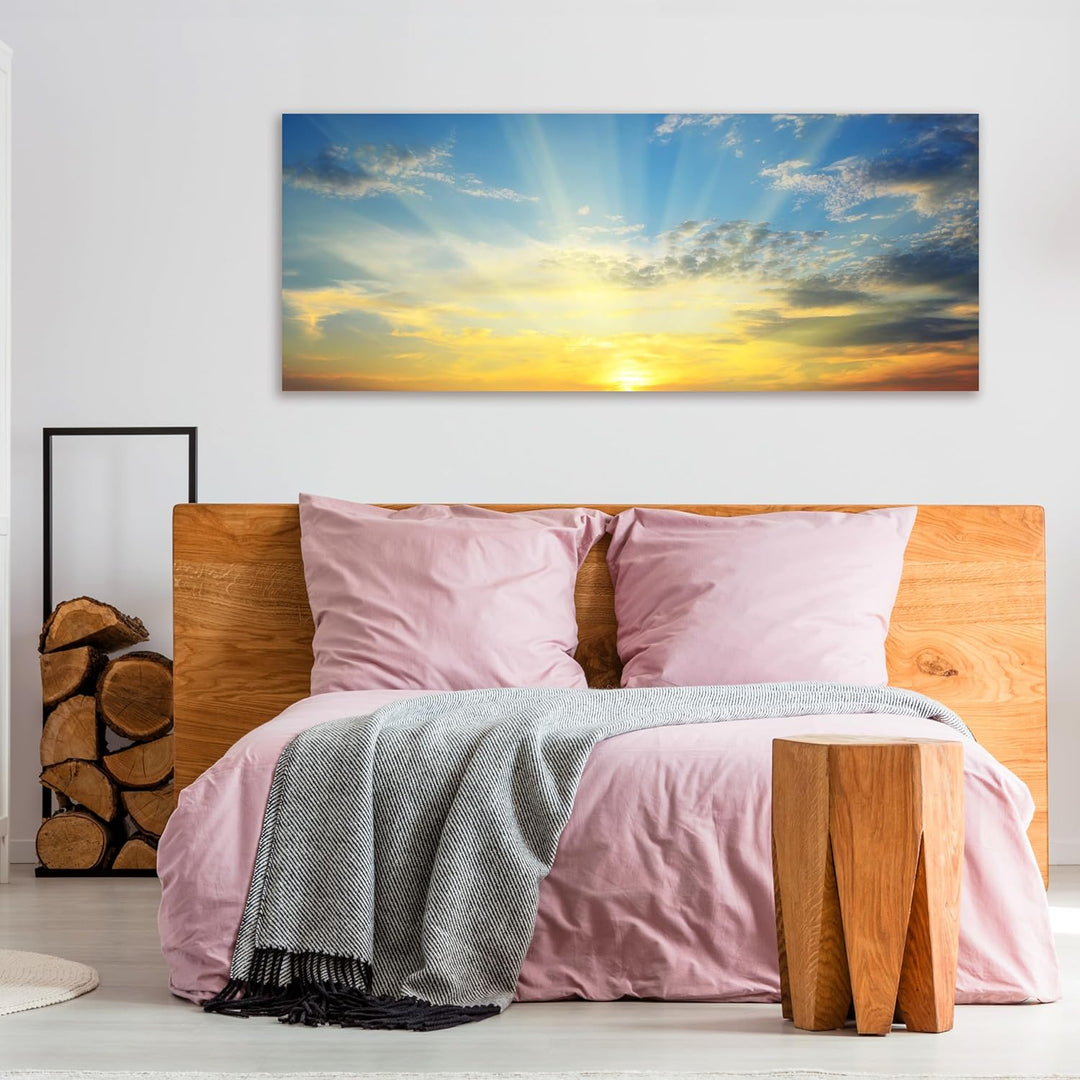 wandmotiv24 Leinwandbild Sonnenaufgang Natur 100x40cm (BxH) Bilder auf Leinwand, Dekoration Wohnung