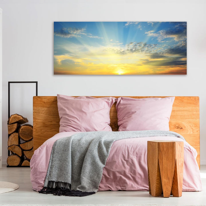 wandmotiv24 Leinwandbild Sonnenaufgang Natur 100x40cm (BxH) Bilder auf Leinwand, Dekoration Wohnung