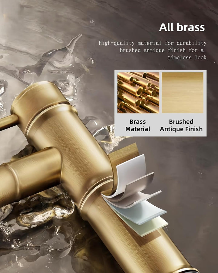 Wasserhahn Bad Messing Antik, Retro Waschtischarmatur Bronze Nostalgie, Einhebel Mischbatterie Kupfe