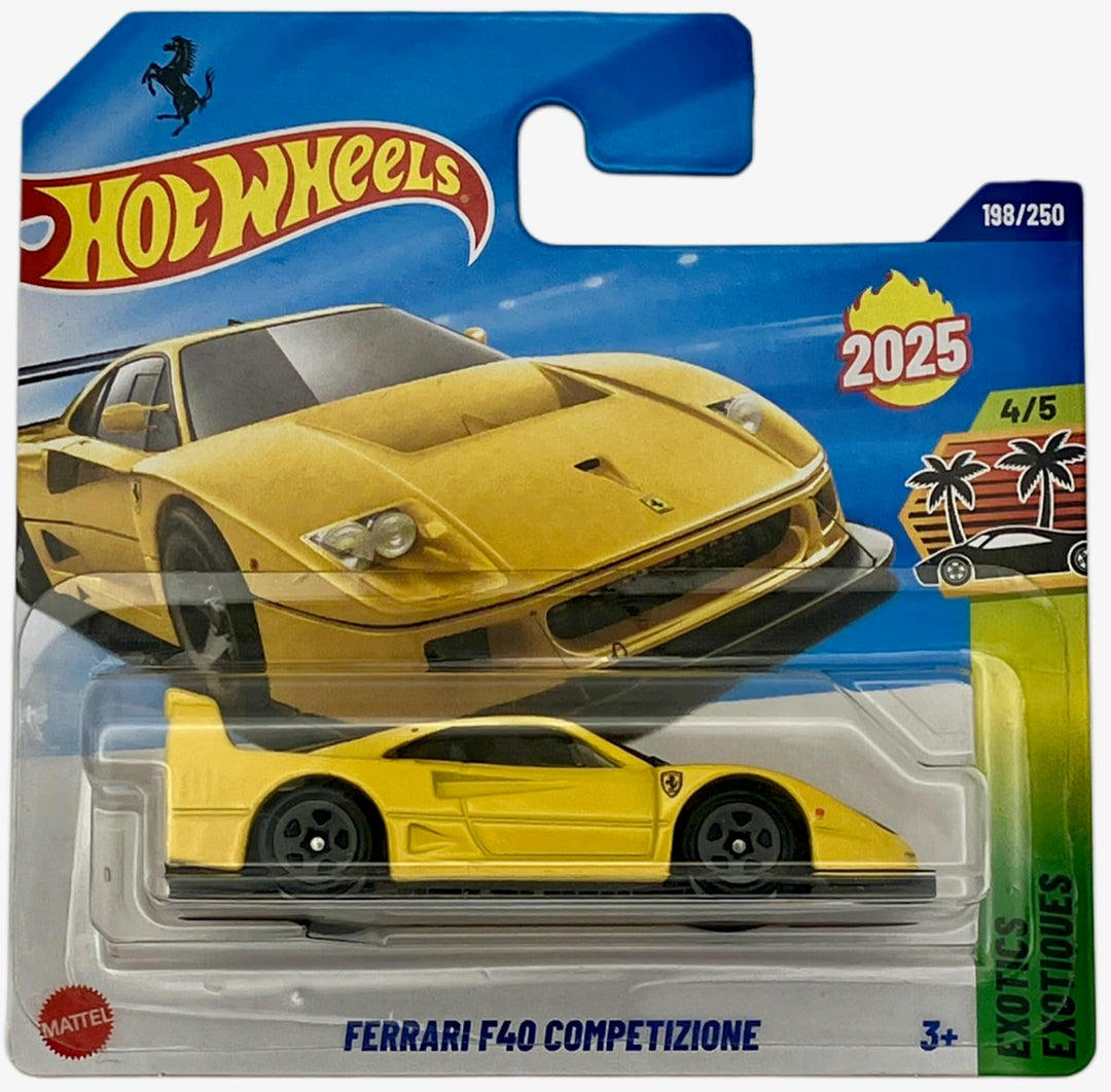Hot Wheels Ferrari F40 Competizione JBB92 HW Exotics 4/5 Short Card gelb Ferrari Lizenz Mattel 2025