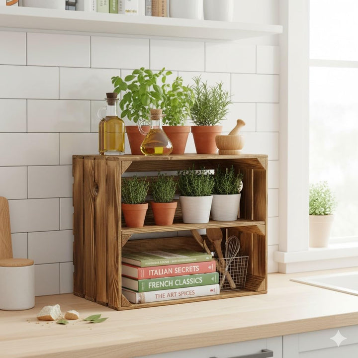 Teramico Obstkisten/Weinkisten/Holzkisten 50 x 40 x 30cm mit Zwischenböden -Geflammt- Zum Möbelbau -