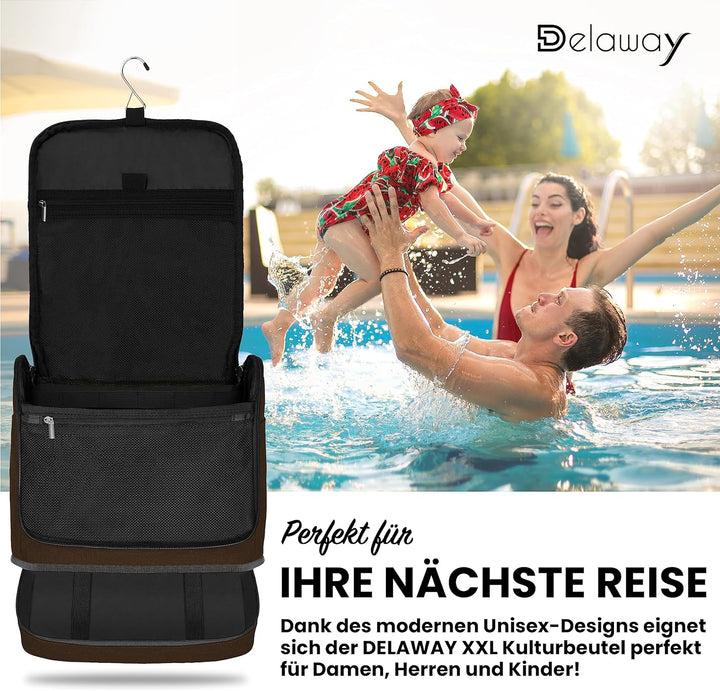 DELAWAY XXL Kulturbeutel zum Aufhängen [Design 2024] Grosse Kulturtasche für Damen, Herren mit Koffe