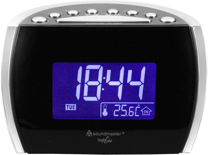 Soundmaster UR108 Uhrenradio mit Dualalarm/Temperaturanzeige/Dimmer/Aux-IN