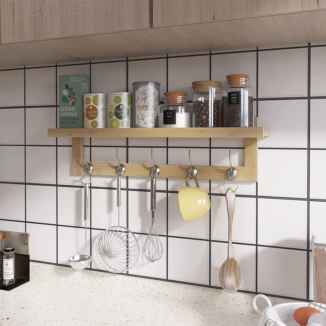 SMIBUY Kleiderhaken mit Regal Wandmontage, 74 cm Eingangsbereich Garderobe für Wand, Bambus-Hängereg