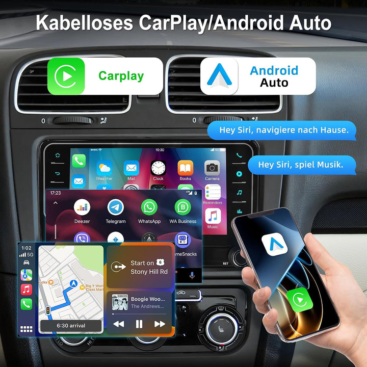 ESSGOO 4+64G Autoradio mit Kabelloses CarPlay Android Auto Für VW Golf 5 6 Touran Tiguan EOS Passat