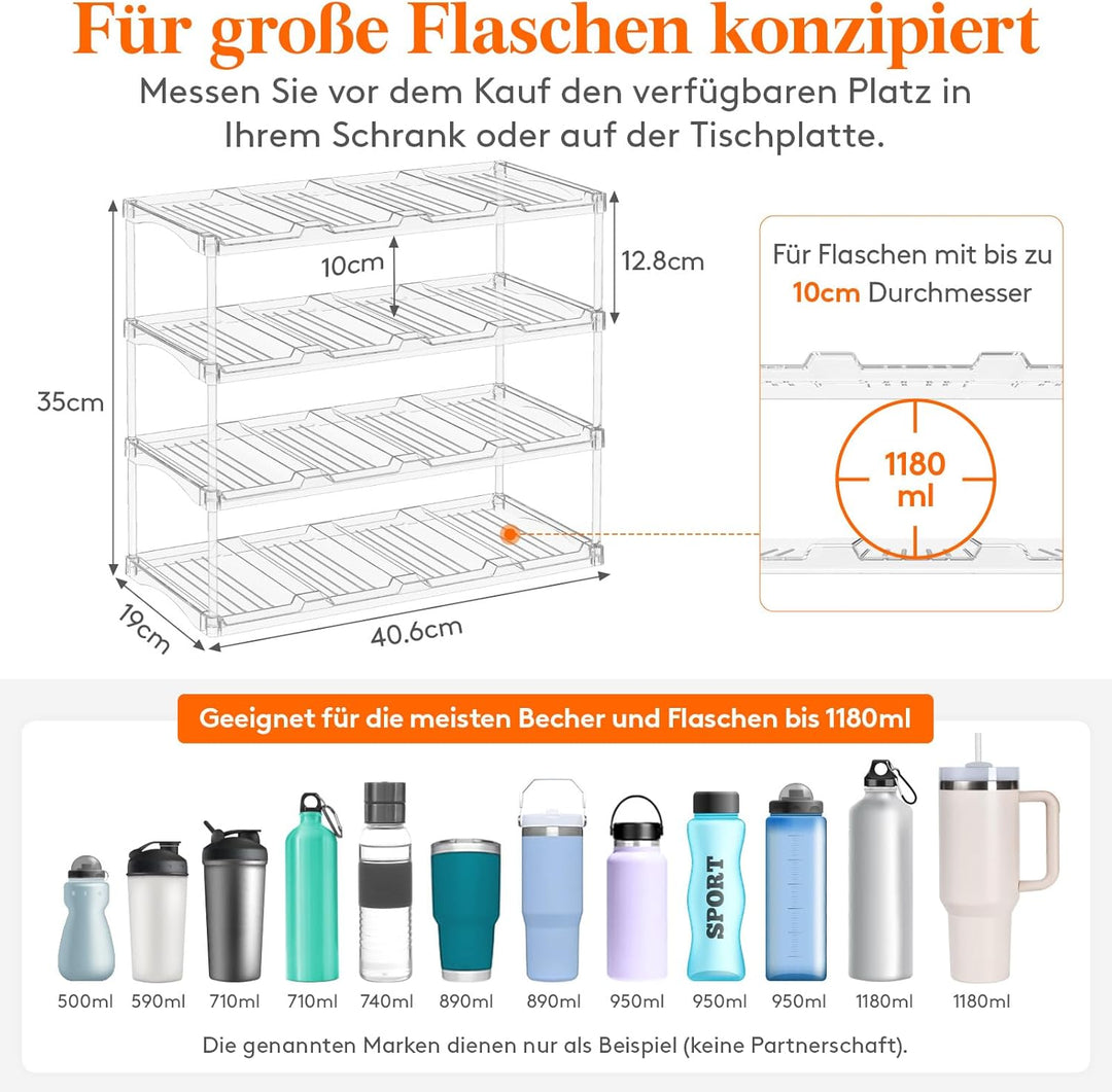 Lifewit Stapelbarer Flaschenorganizer aus Kunststoff für Zuhause, Tumbler- und Becherhalter, Transpa