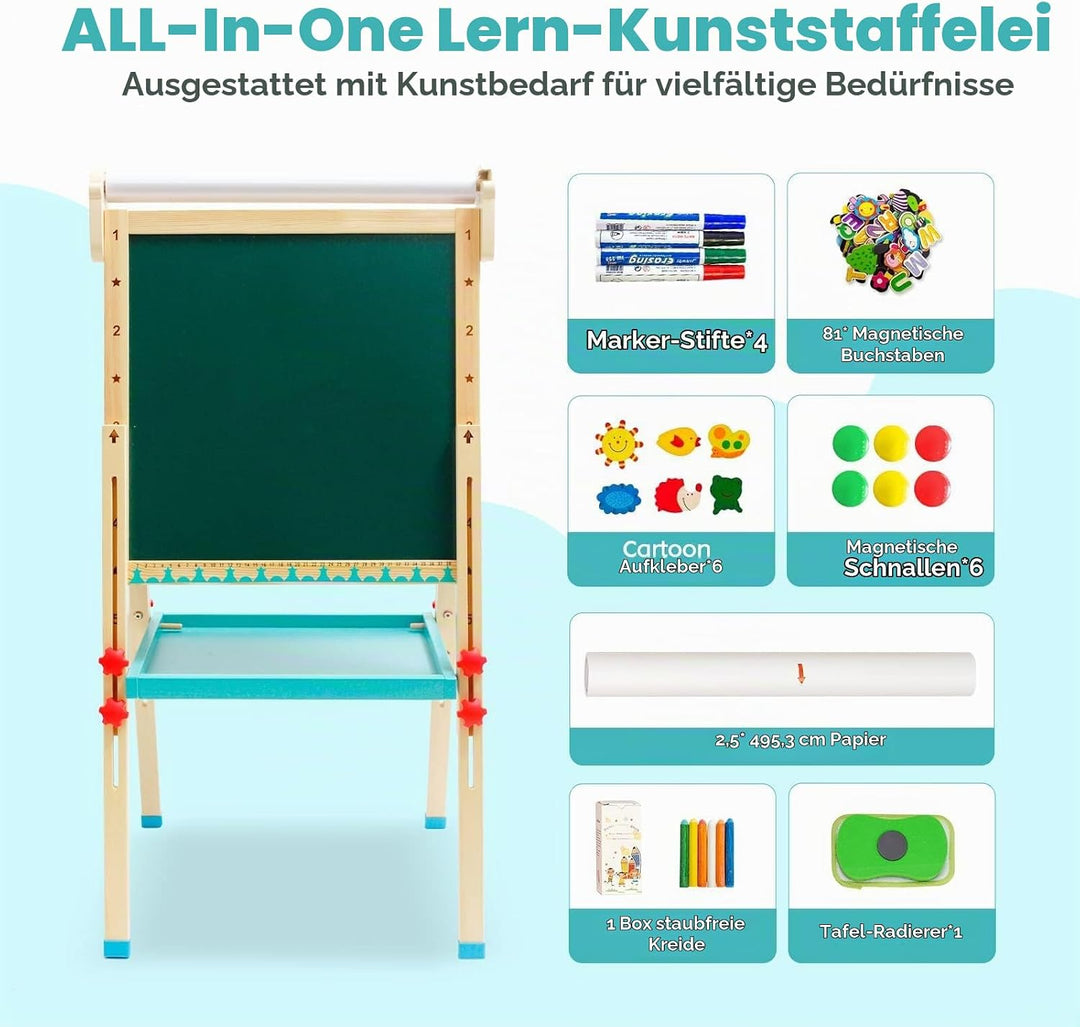Kinder Staffelei mit Papierrolle doppelseitiges Whiteboard und Kreidetafel verstellbare Standstaffel