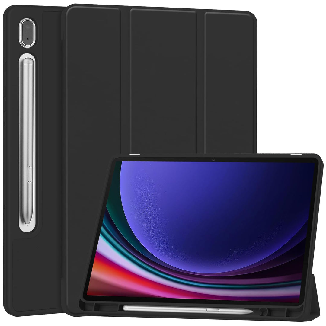 Miimall Lederhülle Kompatibel mit Samsung Galaxy Tab S10/S9 Hülle, Premium PU+TPU Tri-fold Ständer K