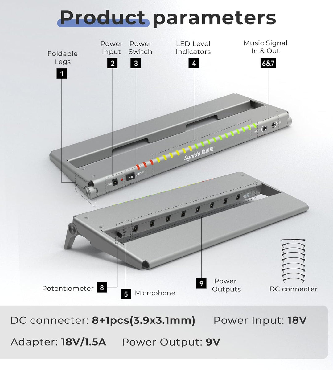 Vangoa Gitarren-Pedalboard mit eingebauter, isolierter Stromversorgung, VPPD-S Aluminium, klein, tra