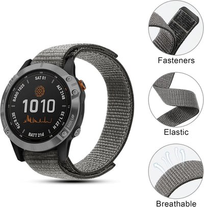 TOPsic 22mm Armband Kompatibel mit Fenix 5/Fenix 6, Klettverschluss Nylon Ersatzarmband Ultraleicht