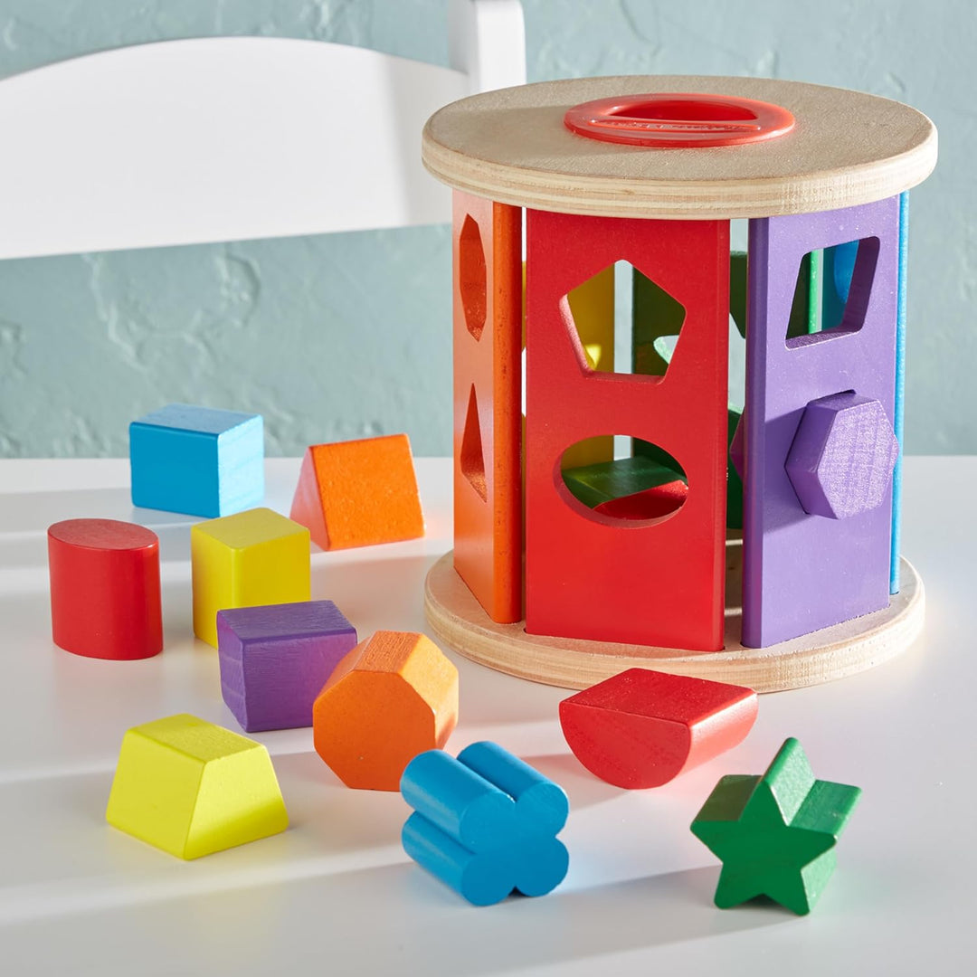 Melissa & Doug 19041 Rollbarer Formensortierer aus Holz (14 Teile) Match & Roll Shape Sorter, Match