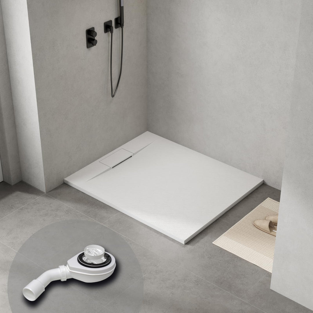 WITEN&NOCK Duschwanne 120x100 cm SMC Brausewanne weiss Steinoptik Anti-Rutsch Duschtasse Höhe 3,2 cm