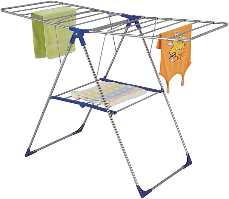 MSV - Wäscheständer Grand Tétras 18M aus Edelstahl Grau &amp; Schwarz, Masse 137x60x92cm, faltbar, ideal