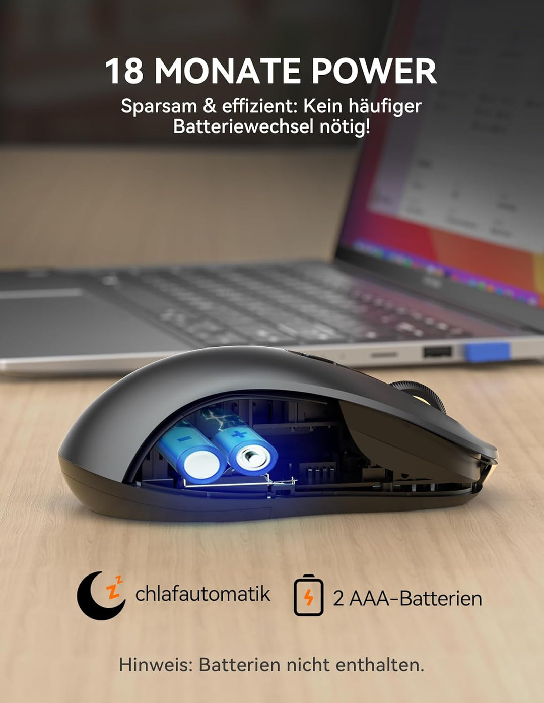 TECKNET Maus Kabellos, Bluetooth Maus (Tri-Modus: BT 5.0/3.0+2.4G) Funkmaus mit USB-A Empfänger, 480