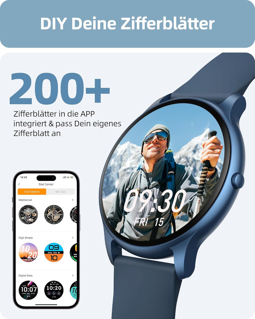 Parsonver Smartwatch Herren Rund mit Telefonfunktion, Fitnessuhr Damen Herren mit 100+ Sportmodi, He