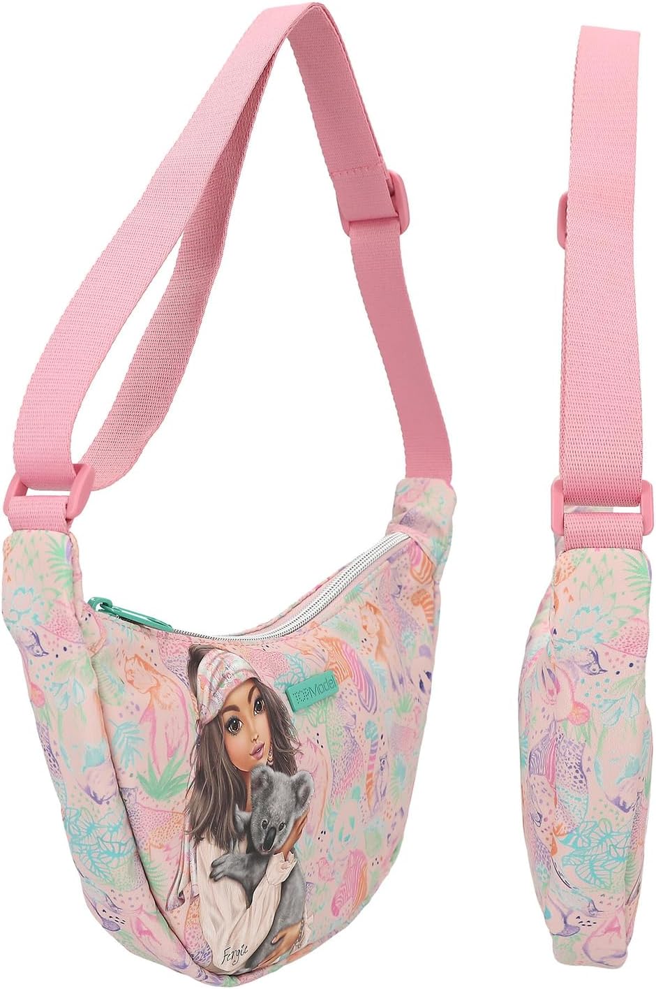 Depesche 12793 TOPModel Wild - Kleine Halbmond Umhängetasche in Rosa, mit Model Motiv und buntem Tie