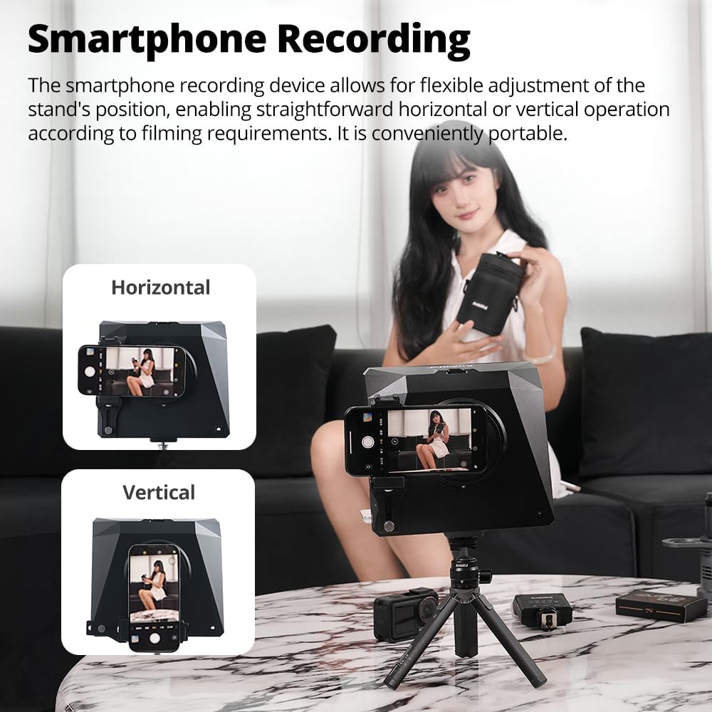 Ambitful T1 Pro Teleprompter für Handy mit Desktop-Stativ, schnell einzurichten, tragbares Telepromp