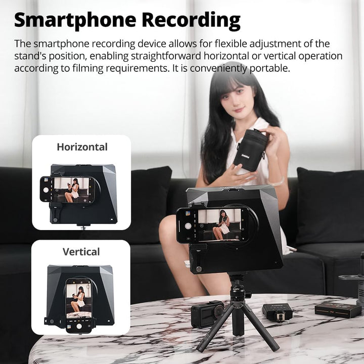 Ambitful T1 Pro Teleprompter für Handy mit Desktop-Stativ, schnell einzurichten, tragbares Telepromp