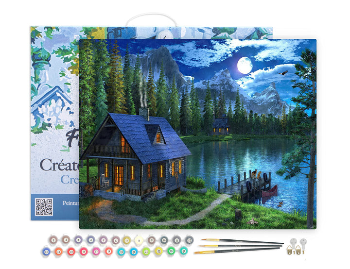 Figured'Art Malen Nach Zahlen Erwachsene Mit Rahmen See am Abend - Paint by Numbers Basteln DIY Bast