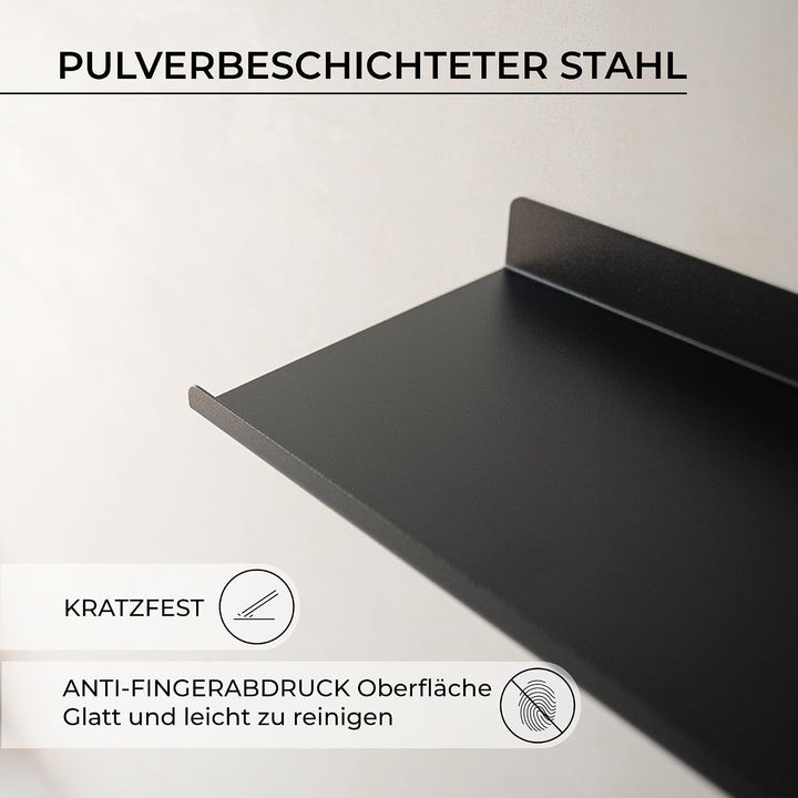 MILUKA Wandregal Schwarz aus Metall | 2er Set Schweberegale Schwarz 50 cm | Badezimmer Regal Wand |