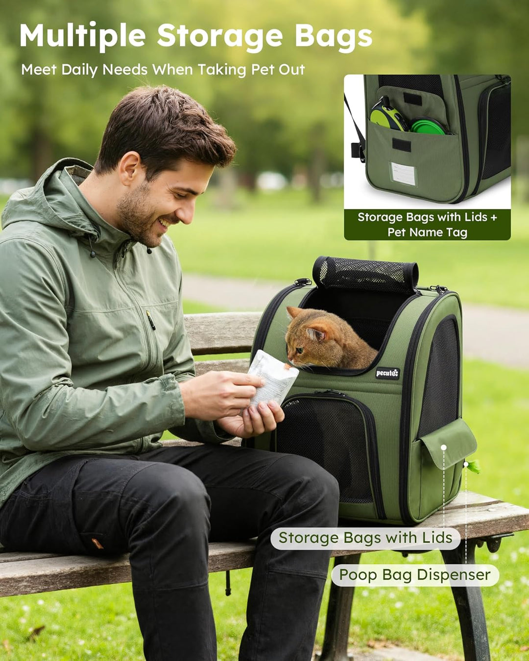 pecute Haustier Expansions Rucksüke für Hund und Katzen mit Front Opening-Mesh Fenstertaschen, Tragb