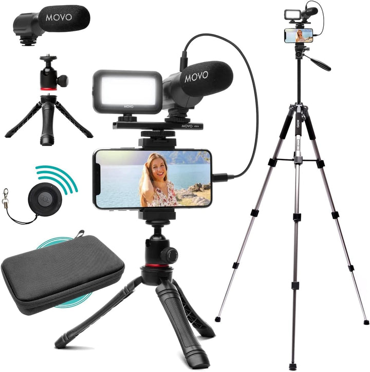 Movo iVlogger iPhone,Android Kompatibles Vlogging Kit mit Stativ in voller Grösse – Handy-Video-Kit
