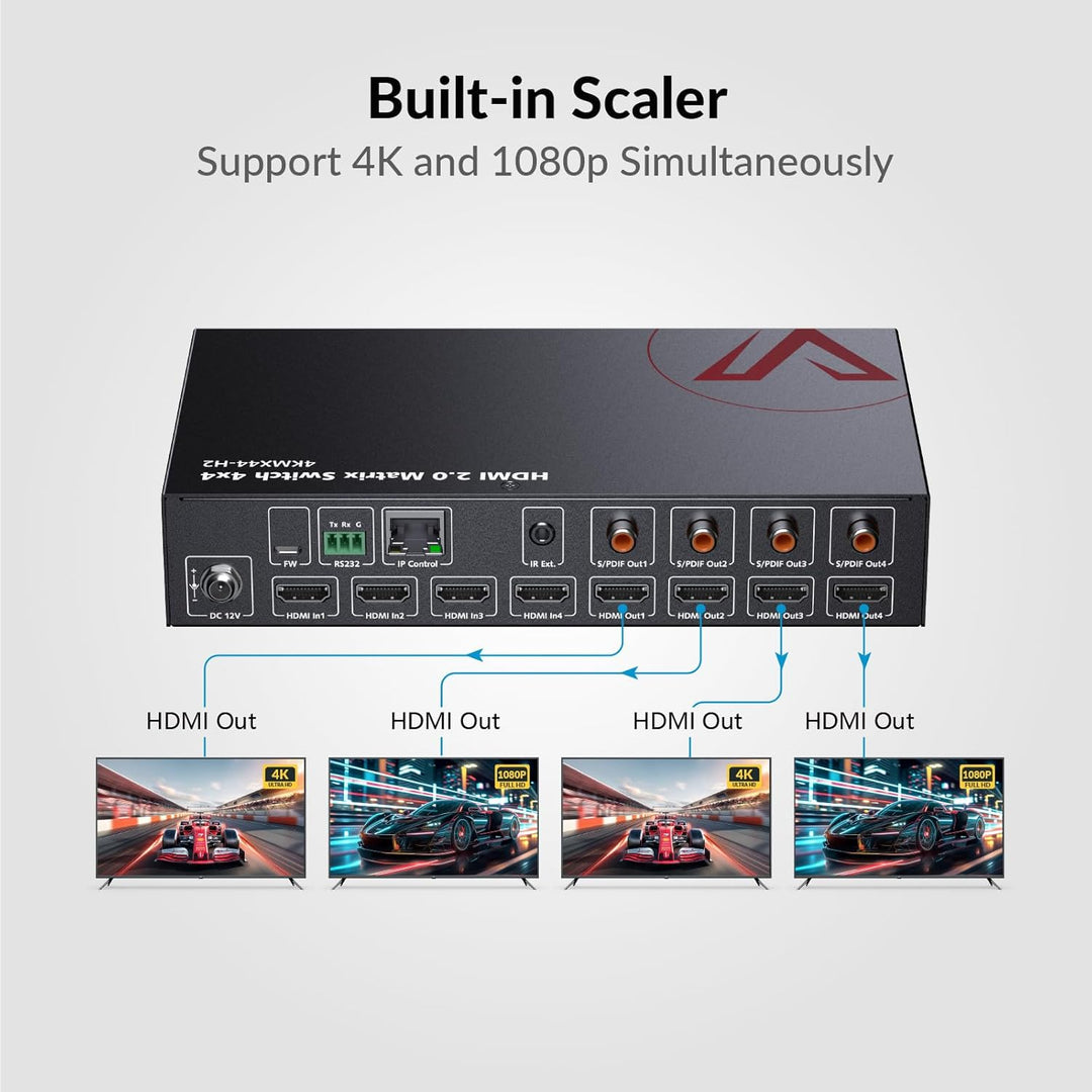 AV Access 4x4 HDMI Matrix Splitter, 4K@60Hz mit HDR Dolby Vision, Audio Extraction SPDIF 5.1CH, 4K a