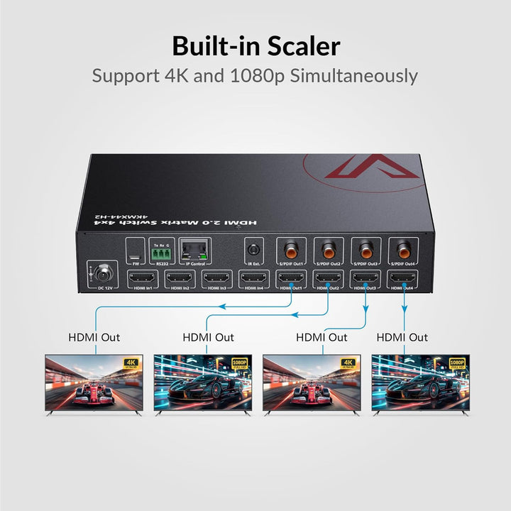 AV Access 4x4 HDMI Matrix Splitter, 4K@60Hz mit HDR Dolby Vision, Audio Extraction SPDIF 5.1CH, 4K a