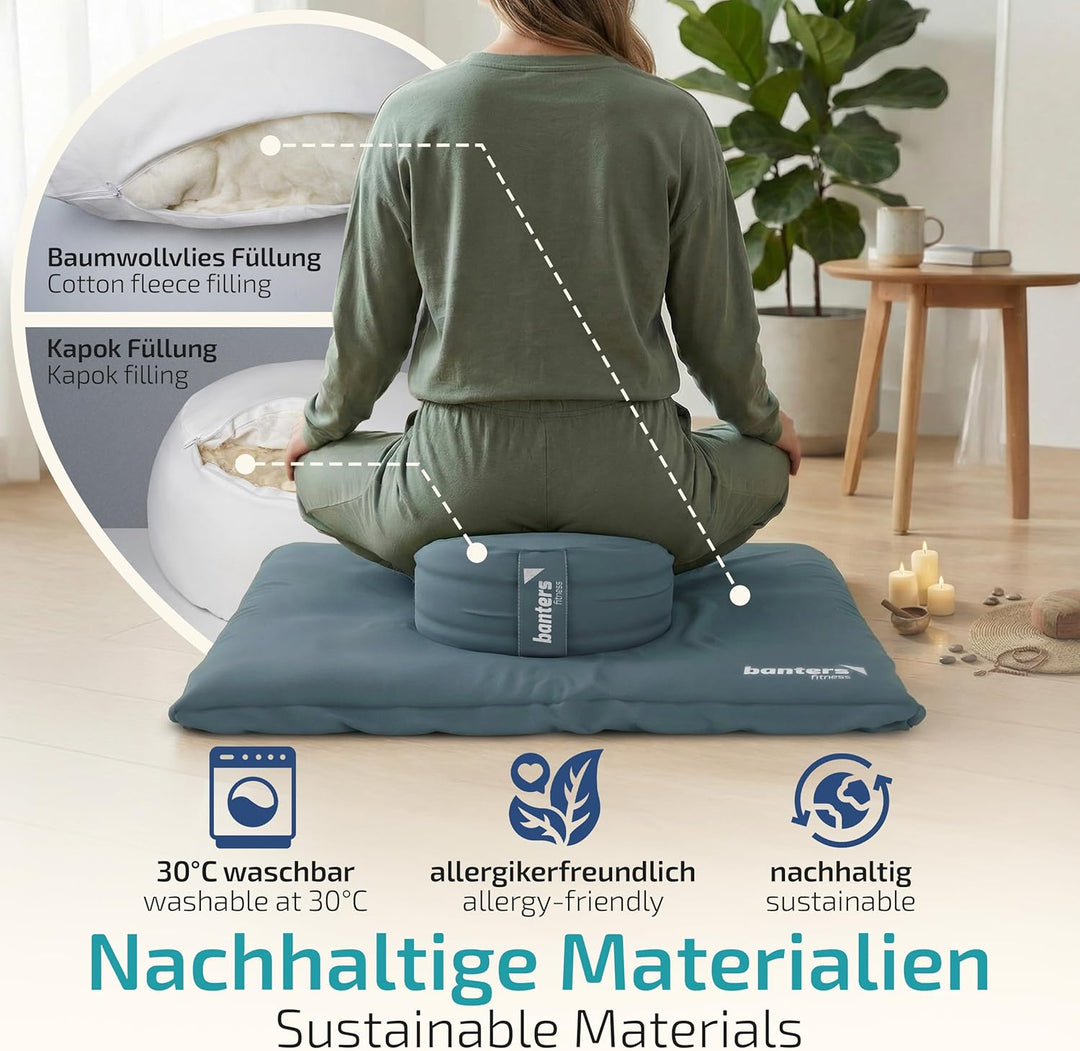 Banters Zabuton Meditationsmatte, 80x80x6 cm, Baumwolle, waschbar, 1,8 kg | Bezug 100% Baumwolle, Ba