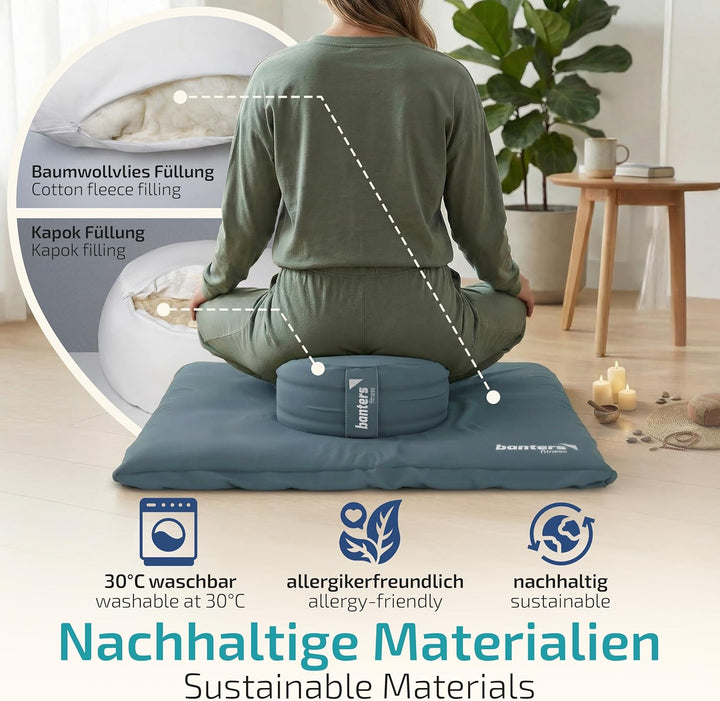 Banters Zabuton Meditationsmatte, 80x80x6 cm, Baumwolle, waschbar, 1,8 kg | Bezug 100% Baumwolle, Ba