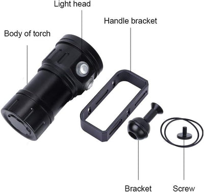 Tauchlampe , Tauchen Taschenlampe 18000 Lumen IPX8 Scuba Dive Lichter 500M Unterwasser LED Taschenla
