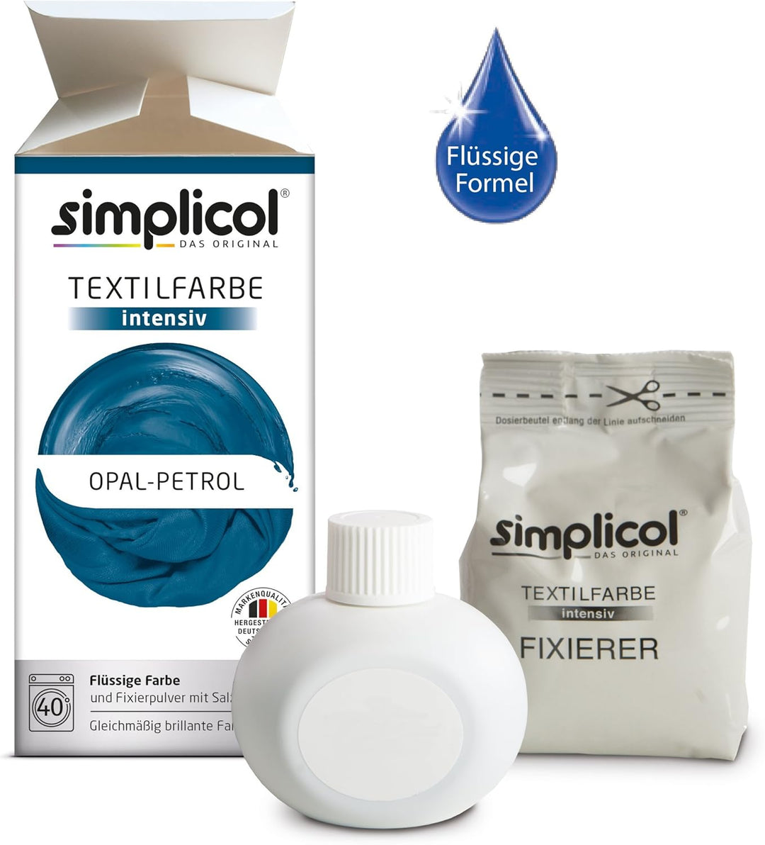 Simplicol Intensive Textilfarbe Express Maschine (Flüssigfarbe + Fixiersalz), Petrolblau, 2 Stück 2