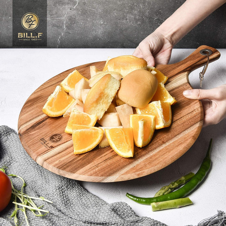 BILL.F Pizzateller und Pizzabrett aus Akazienholz - 30,5 cm Gross - Runde Servierplatte zum Serviere