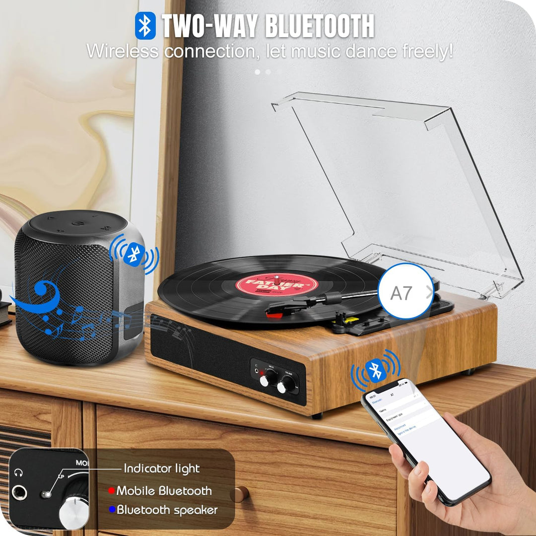 Plattenspieler, FYDEE Vinyl Plattenspieler mit Stereo-Lautsprechern, Bluetooth Schallplattenspieler