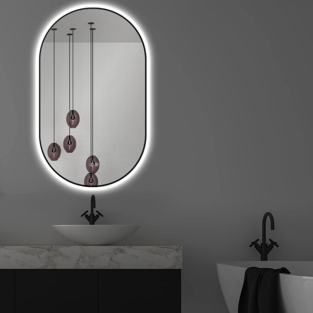 Apjeoy LED Badspiegel Oval 45 x 75 cm Wandspiegel Antibeschlage matt schwarz Metallrahmen Beleuchtun