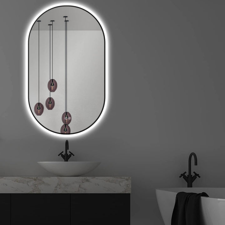 Apjeoy LED Badspiegel Oval 45 x 75 cm Wandspiegel Antibeschlage matt schwarz Metallrahmen Beleuchtun