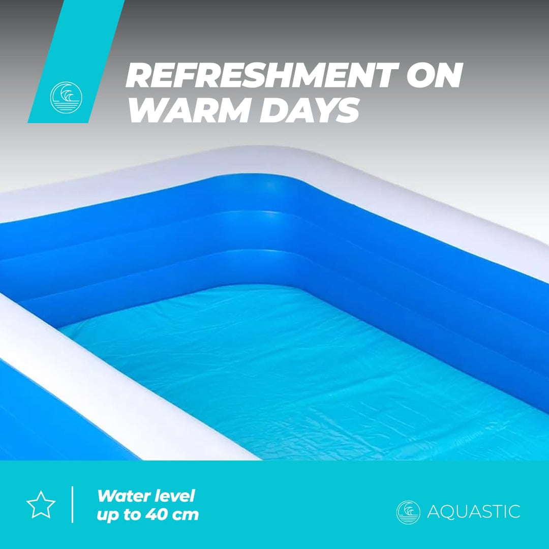 AQUASTIC Aufblasbarer Kinderpool 305 x 183 x 56 cm blau | Vinylmaterial, 1160 l Volumen und Reparatu