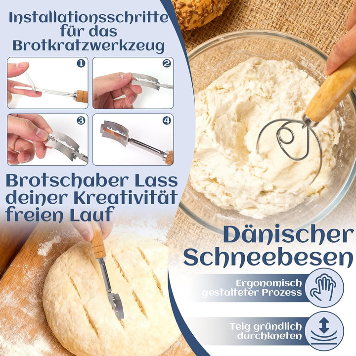 Gärkörbchen Für Sauerteig Starter Set, Gärkorb (23cm rund),100% natürlichem Rattan, inkl. Leineneins