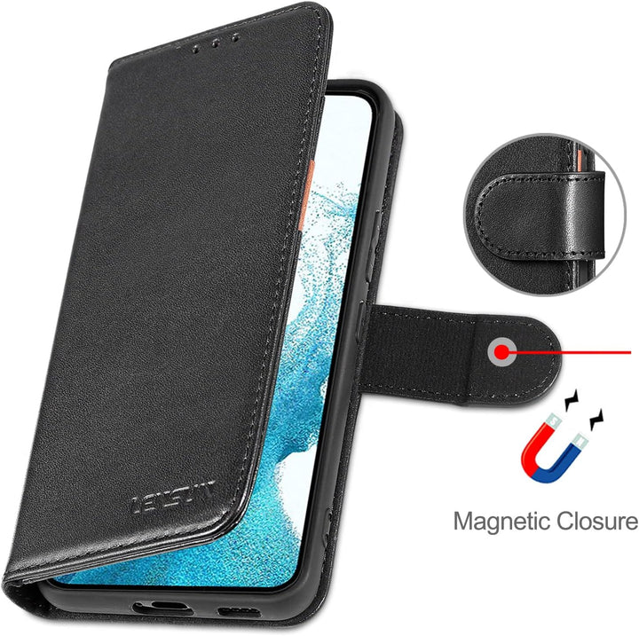 LENSUN Echtleder Hülle für Samsung Galaxy S22, Handyhülle [Echtes Leder] [Magnetverschluss] [RFID Sc