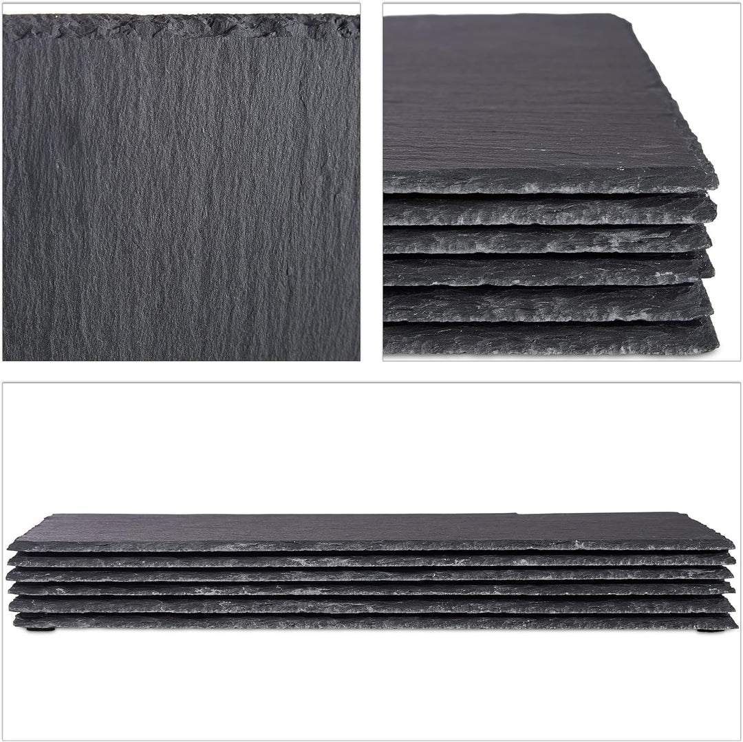 Relaxdays Schieferplatte im 6er Set, grosse Servierplatten aus Schiefer, zum Servieren & Beschriften