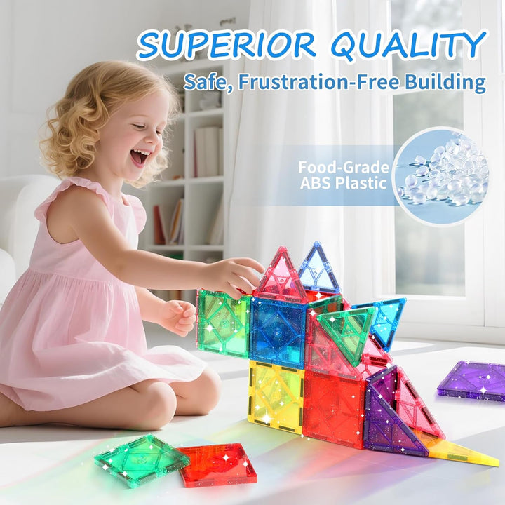 Magnetische Bausteine, 100 Teile Magnetische Fliesen STEM-Lernspielzeug für Kinder im Alter von 3, 4