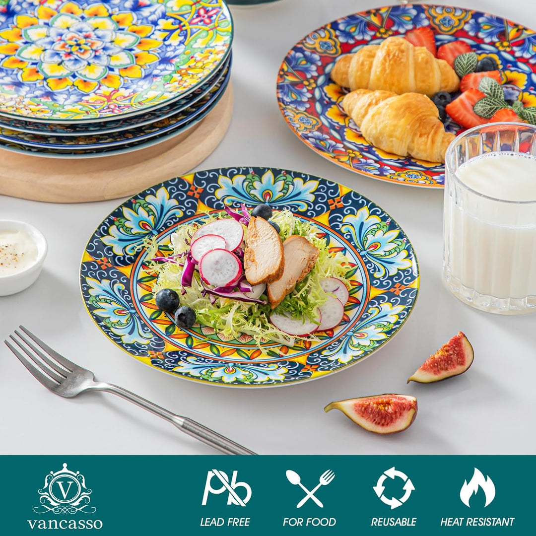vancasso Speiseteller Porzellan Set von 6, 8,5 Zoll Bunt Frühstücksteller Keramik Dessertteller, Mik
