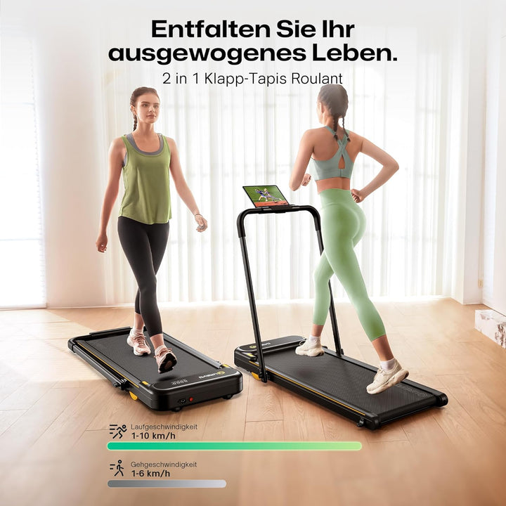 UREVO 2 in 1 Laufband für zuhause mit SmartCoach App, Walking pad mit doppelter Stossdämpfung, Laufb