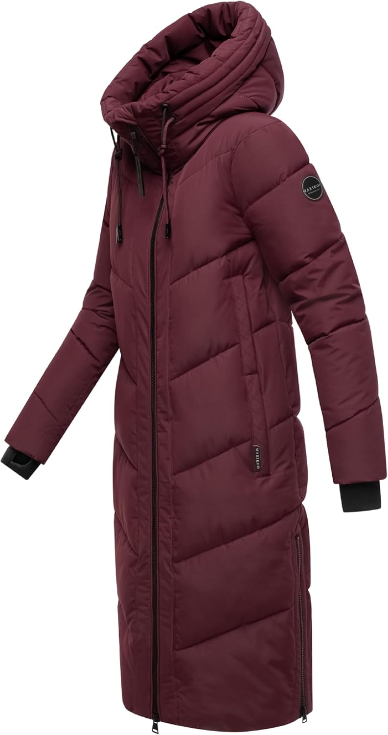 MARIKOO Damen Wintermantel warmer Steppmantel lang mit verstellbarer Kapuze und hohem Kragen Nadaree