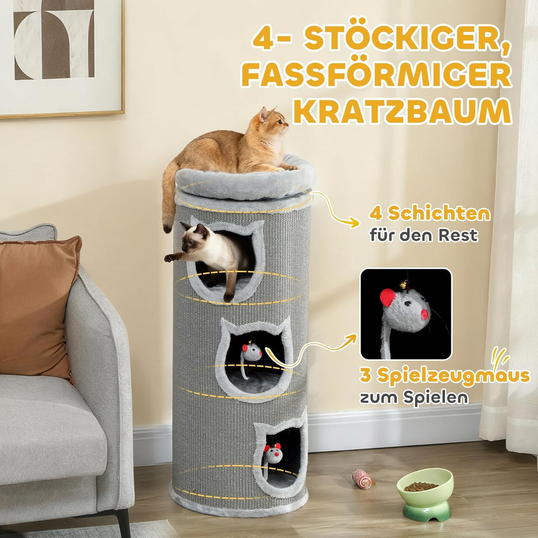 PawHut Kratztonne 96 cm Hoch Ø 38 cm vierstöckige Katzentonne mit Plüschrand, abnehmbarem und waschb