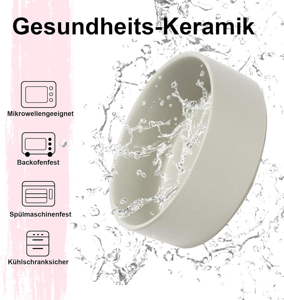 SPUNKYJUNKY Hundenapf Keramik Erhöhter Futternapf Set mit Bambus Ständer für Katzen und Hunde (1800m
