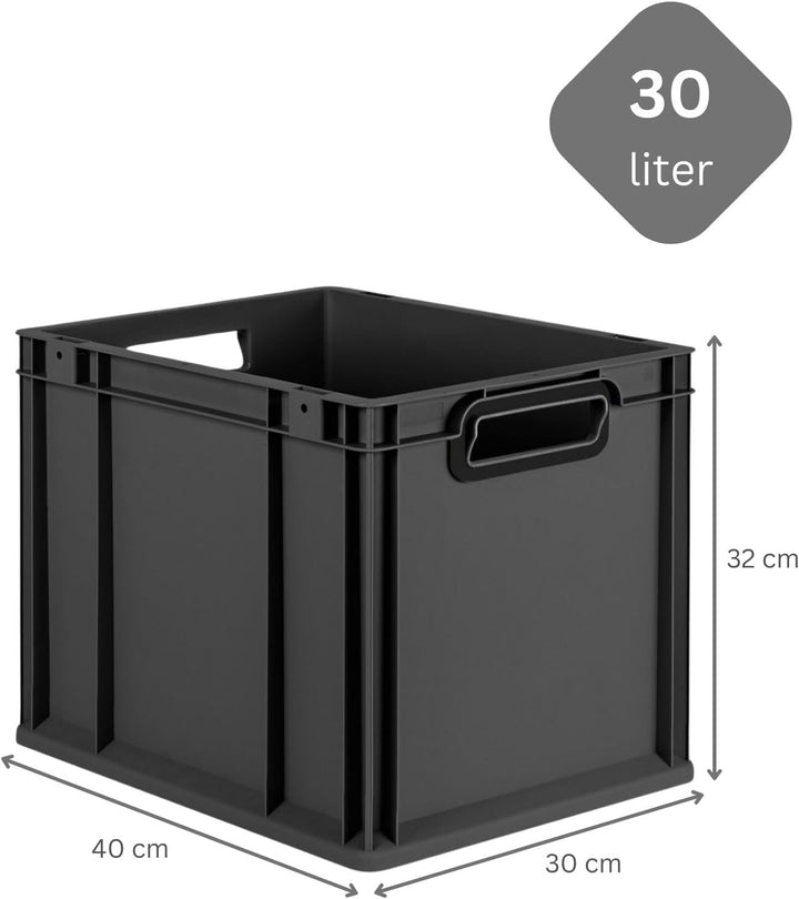 PROREGAL Eurobox NextGen Color | HxBxT 32x30x40cm | 30 Liter | Griffe schwarz offen | Glatter Boden