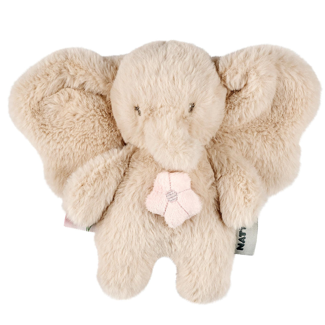 Nattou Mini-Spieluhr aus Langflor-Plüsch, Elefant, Wiegelied «La-Le-Lu», Mit Ring, Ca. 20 cm, 100% P