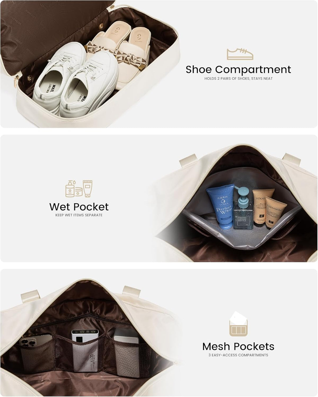 LOVEVOOK Reisetasche Damen, Wasserdicht Weekender Travel Bag mit Schuhfach, Duffle Bag Kliniktasche