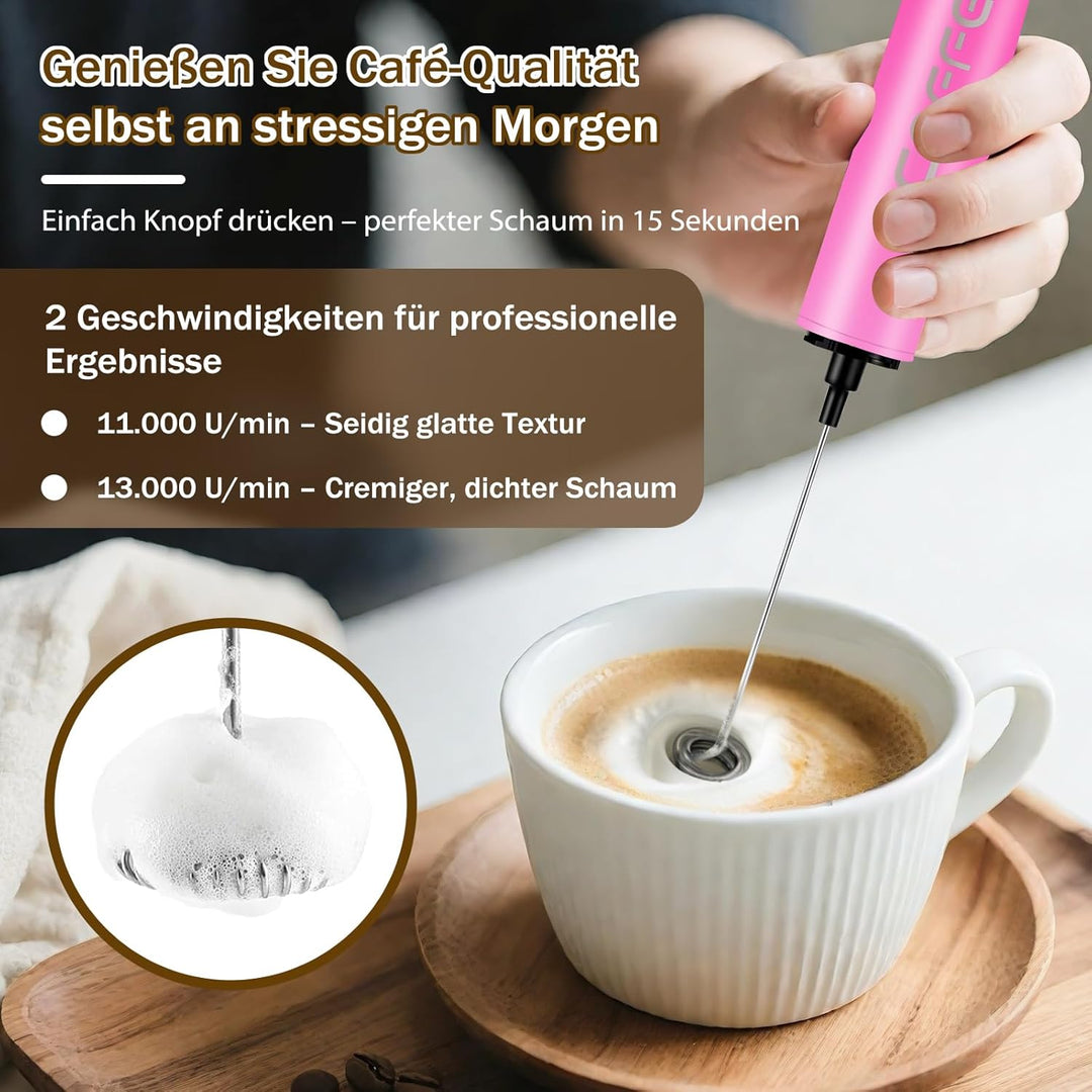 Milchschäumer Elektrisch USB-C mit 5 Wechselbaren Edelstahl-Schneebesen–2 Einstellbare Geschwindigke